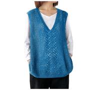 Women Loose V-Neck Sweater Vests Oversized Knit Sleeveless Jumpers Knitted Casual Pullover Autumn Knitwear Waistcoat Plain Ladies Tank Top Sweatshirt Layered Knit Gilets