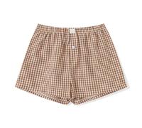 Women Lounge Gingham Short Pants Pajamas Shorts Elastic Low Waisted Plaid/Stripes Pattern Pajama Bottoms Wide Leg Boxer Shorts Sleepwear Y2K Streetwear (Yellow, S)