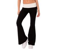 Women Lounge Skinny Foldover Flared Trousers Solid Colour Elastic Folded Waisted Low Rise Stretchy Bootcut Yoga Long Pants Leggings Wide Leg Y2k Joggers Streetwear (Black 2, S)