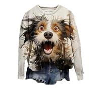 Women Lovely Dog Print Sweatshirt Animal Dog Print O-Neck T Shirt 3D Graphic Print Long Sleeve Pullover Funny Casual Tunic Tops