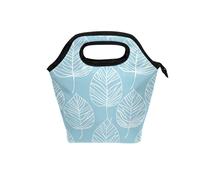 women lunch bags for work with Curved handle small lunch box for women Reusable soft sided cooler bag for Hiking School Light Blue Leaves