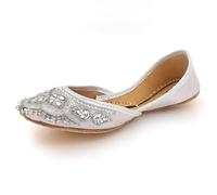 Women Luxury Embroidered Ladies Punjabi Jutti Khussa Handcrafted Mojari Traditional Ethnic Footwear Festive Wedding Party Silver Shoes Size 5 UK 38 EU