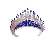 Women Luxury Rhinestoness Bridal Tiaras Queen Crown Party Wedding Hair Accessories Gold Blue