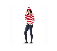 (Women, M) Wheres Wally Striped Top Cosplay Costume Halloween Party Props Adults Gift Kids