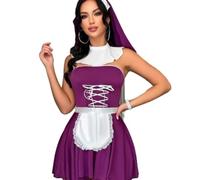 Women Maid Uniform Lace Floral Edge Sexy Clothing Wrap Sex Fashion Erotic Lingerie B-Purple M