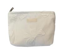 Women Makeup Bag Bowknot Print Large Capacity Zipper Closure Cosmetic Storage Bag for Travel Use (Milk White)