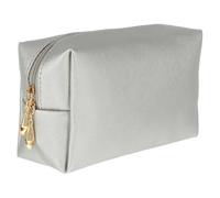 Women Makeup Bag Metallic Gray Textured Pu Nylon Travel Cosmetic Pouch | Large Capacity, Lightweight and Portable, for Toiletries and Cosmetics