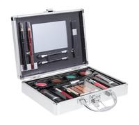 Women Makeup Cosmetic Set with Eyeshadow, Lipstick and Brush | Aluminum Case, Silver Finish, Long Lasting Formula, Delicate Texture, Easy to Carry for Travel and Daily Use