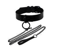 Women Man Dark Punk Gothic Sexy Rivet Alternative Metal Slave PU Leather Collar Traction Rope Chain Bondage Necklace