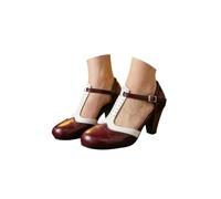 Women Mary Jane Shoes, Round Toe High Heel Sandals Buckle Solid Block Heel Mary Jane Shoes Ankle Strap Traditional Stacked Cone Heels Two Tone Saddle Heels Pumps