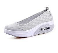 Women Mary Jane Sneakers Platform Air Cushion Slip-on Walking Shoes Orthopedic Diabetic Wedge Sneaker Ladies Health Care & Food Service Shoes (Color : Grey, Size : 9)