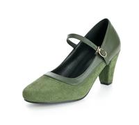 Women Mary Janes Dress Shoes Low Chunky Heels Work Pumps Green