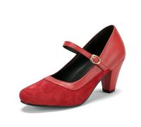 Women Mary Janes Dress Shoes Low Chunky Heels Work Pumps Red