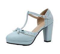 Women Mary Janes Pumps,Bowknot Mary Janes Heels,with Buckle On The Side,Lightweight and Flexible,Suitable for Office,Shopping,Party,Wedding Or Casual Outing Blue