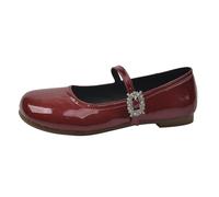 Women Mary Janess Shoes,Square Toe Mary Janes,with Buckle On The Side,Lightweight and Flexible,Suitable for Office,Shopping,Party,Wedding Or Casual Outing Red