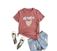Women Maternity Nursing Shirt Funny Mama Shirt Cute Leopard Heart Graphic Tees Friendly Zip Maternity Breastfeeding Tops, Red, L