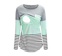 Women Maternity Tops T-Shirt Nursing Breastfeeding Baby Tee Ladies Long Sleeve Pregnancy Wrap Pullover Outfits Pregnant Mom Striped Blouse Double Layered Warm Outwear Soft Jumper Outwear Light Blue