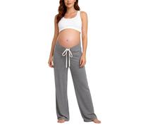 Women Maternity Trousers Under Bump Casual Crossover High Waist Pregnancy Pants Drawstring Bottoms Baggy Wide Leg Sweatpants Stretchy Comfortable Maternity Pants Work Lounge Wear Gray
