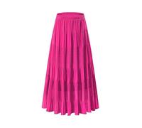 Women Maxi Skirt Beach Boho Casual Holiday Summer Full Length Skirts Solid Elastic Waist Pleated A-Line Long Dress Flowy Swing Ruched Tiered Maxi Dresses Stylish Bohemian Long Skirts Hot Pink