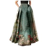 Women Maxi Skirt Beach Boho Floral Print Retro Skirt Casual Summer Full Length Skirts Elastic Waist A-Line Long Pleated Skirts Flowy Swing Elegant Bohemian Party Holiday Dresses UK Sale Clearance