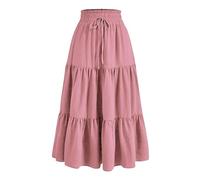 Women Maxi Skirt Bohemian Long Summer Skirt Beach Casual Vacation Full Length Skirts Drawstring Elastic Waist A-Line Boho Skirts Floral Print Flowy Swing Ruched Ruffled Maxi Dresses UK Sale Clearance