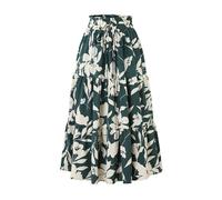 Women Maxi Skirts Floral Summer Comfy Vacation Dress Boho Flowy Elasticated Waist Pleated Dresses A Line Ladies Summer Skirt Beach Holiday Vacation Dress(B Green,XL)