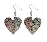 Women Mayan Calendar End Of The World Wooden Earrings Lightweight Dangle Earrings Geometric Drop Earring Vintage Heart-Shaped Retro Daily Wear Jewelry Gift for Wedding Party Graduation