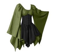 Women Medieval Corset Dress Halloween Cosplay Costumes Vintage Flared Mini Dress Elegant Cocktail Party Dresses Retro Long Sleeve Renaissance Dress Green