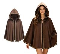 Women Medieval Costume with Hood Vintage Renaissance Velvet Cloak with Trim | Short Cape Witch Elf Princess Fancy Dress Cloak for Adult Ladies Halloween Christmas Cosplay, 9 Colours Available