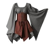 Women Medieval Dress, Victorian Dress Costume Evening Party Prom Cocktail Swing Glad Rags Vintage Elegant A-Line Costumes with Trumpet Sleeve for Halloween, Christmas