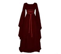 Women Medieval Gown Dress S-XL Retro Renaissance Costume(Red XL)