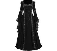 Women Medieval Hooded Dresses Renaissance Costumes Clearance Ladies Oversize Flare Sleeve Gothic Dress Womens Court Gowns Halloween Party Vintage Plus Size Dress Elegant Retro Goth Ball Gown UK Black