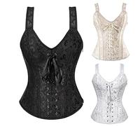 Women Medieval Jacquard Corset UK Clearance, Ladies Basque Steampunk Gothic Bustiers Suspenders Waist Trainer Lace Up Boned Bustier Top Overbust Shapewear Satin Waist Cincher Y2K Body Shaper Plus Size