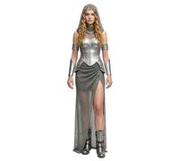 Women Medieval Knight Costume Faux Chainmail Warrior Outfit Female Renaissance Warrior Cosplay Armor Set Hood Corset Skirt Arm Guards