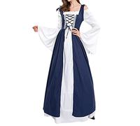 Women Medieval Renaissance Dress Long Flare Sleeve Off Shoulder Bavarian Oktoberfest Christmas Maid Dress (A-Blue, XL)