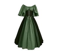 Women Medieval Vintage Dress, Victorian Fancy Dress for Women UK,Floor Length, Off Shoulder, Elastic Waist, Lace Up Evening Dresses Party Costume, Renaissance Costumes for Womens Fairy Gothic