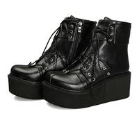 Women Men Ankle Boots Retro Winter Warm Platforms Wedge High Heel Boots Goth Punk Lace Up Boots,Black,44