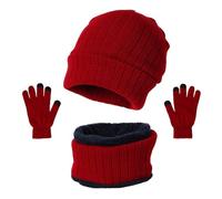 Women&Men Autumn Winter Warm Cute Wool Hat Scarf Gloves Slouchy Three Pieces Winter Snow Knit Cap Screen Mittens Scarves Sets Scarf Gloves Set Women (Red, One Size)