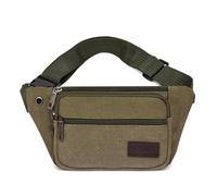 Women Men Canvas Waist Bag， Retro Multi-Layer Large Capacity Crossbody Chest Bag Mobile Phone， Hiking Waist(Army Green)