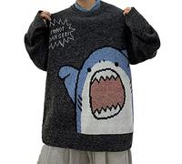 Women Men Cartoon Print Sweater Round Neck Long Sleeve Oversized Pullover Top Harajuku Hip Hop Loose Knit Jumper