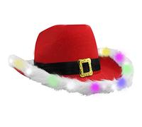 Women Men Christmas Hat - Santa Hat for Christmas Party - Light Up LED Flashing Christmas Feather Hat Cowboy Red Santa Clause Western Holiday Hat (Multicolor Lights)