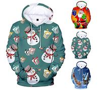 Women Men Christmas Jumpers,Adult Christmas Sweatshirt Hooded 3D Reindeer Hoodie Pullover Top Tree Santa Claus Elf Xmas Jumper with Kangaroo Pocket