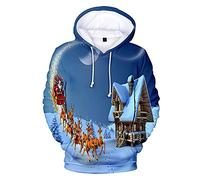 Women Men Christmas Jumpers,Adult Christmas Sweatshirt Hooded 3D Reindeer Hoodie Pullover Top Tree Santa Claus Elf Xmas Jumper with Kangaroo Pocket