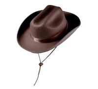 Women Men Classic Cowboy Hats Belt Buckle Wide Brim Vintage Adjustable Cotton Blend Fedora Hat Unisex Role Play Cowgirl Hats Brown