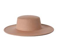 Women Men Classic Felt Fedora Hat Wide Brim Flat Top Jazz Panama Hat Casual Party Church Hat (Camel, ONE Size)