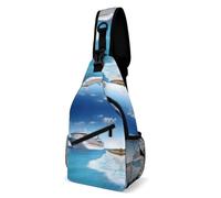 Women Men Crossbody Bags Sling Chest Bag Seaside Cruise Ship Printed Travel Sports Hiking Daypack, Seaside Cruise Ship, 38x20cm
