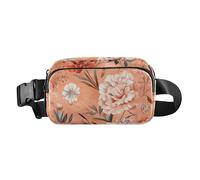 Women Men Crossbody Belt Bag Water Resistant Multipurpose Waist Bags Fanny Pack Croose Body Purse for Travel Running Hiking, Fall Flowers Carnation Daffodil Rosemary Rose Gold, 19, One Size