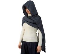 Women Men Fashion Shawl Scarf Cape | Multifunctional Hooded Cowl | Medieval Linen Cotton Cowl Hood |Vintage Goth Costume, Charcoal Gray - Wave Stripe, Standard
