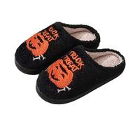 Women Men Fluffy Slippers Halloween Pumpkin Slippers Winter Plush Memory Foam Slipper Comfy Warm House Shoes Cute Funny Cartoon Furry Slides Non Slip Clogs (Black, 36)