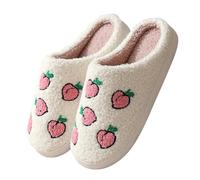 Women Men Fuzzy Memory Foam Slippers Fluffy Winter House Shoes Indoor and Outdoor Cartoon Cute Slippers Strawberry Avocado Christmas Tree Pattern Indoor Shoes (B-1, 7.5)